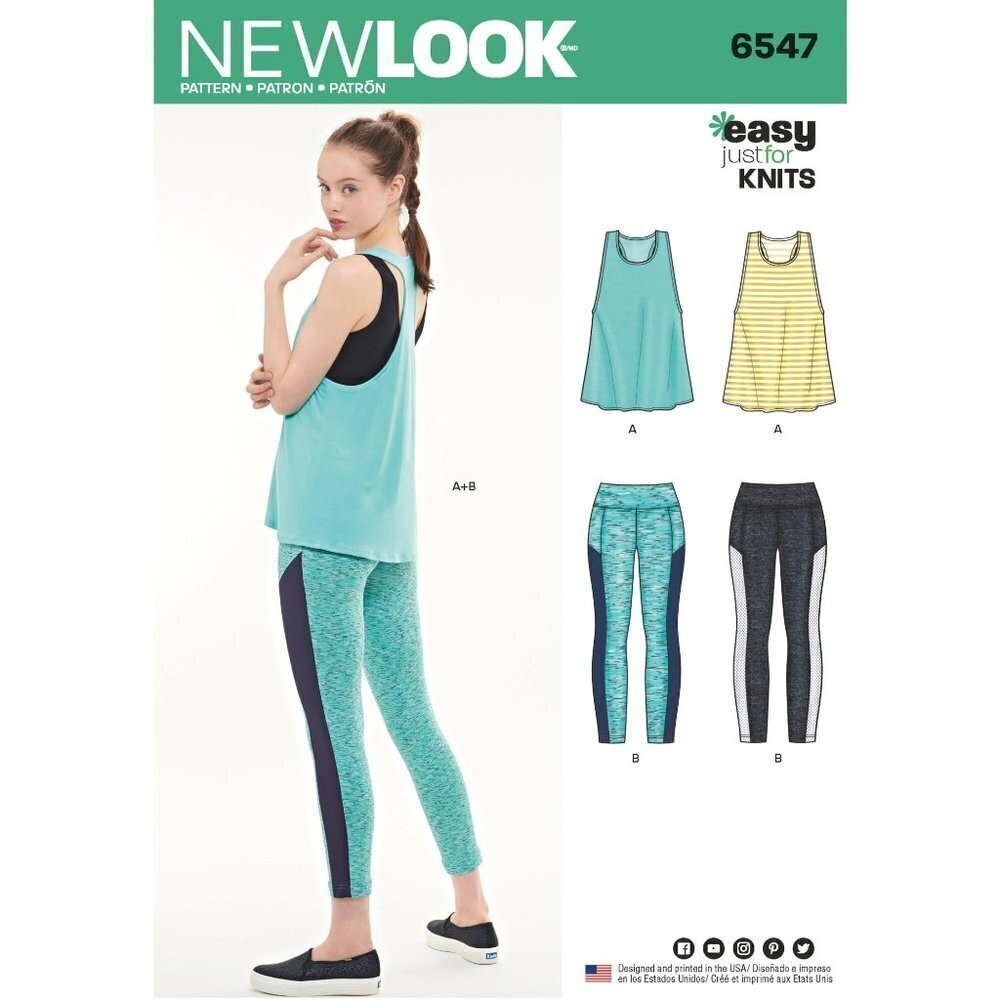 New‎ Look Sewing Pattern 6547 Athletic Top Shirt Pants Size XS-XL